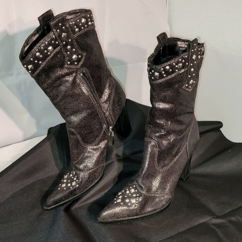 Capezio pointed toe blingy Black metallic boots sz8